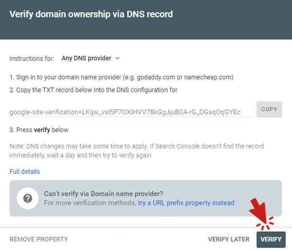DNS record در کنسول گوگل